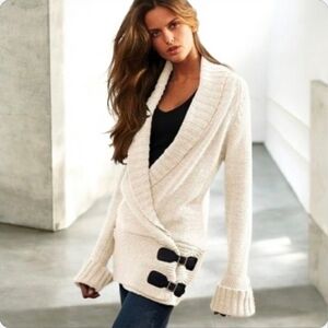 Vintage Moda International Cozy Wrap Sweater w/Adjustable Buckles & Shawl Collar